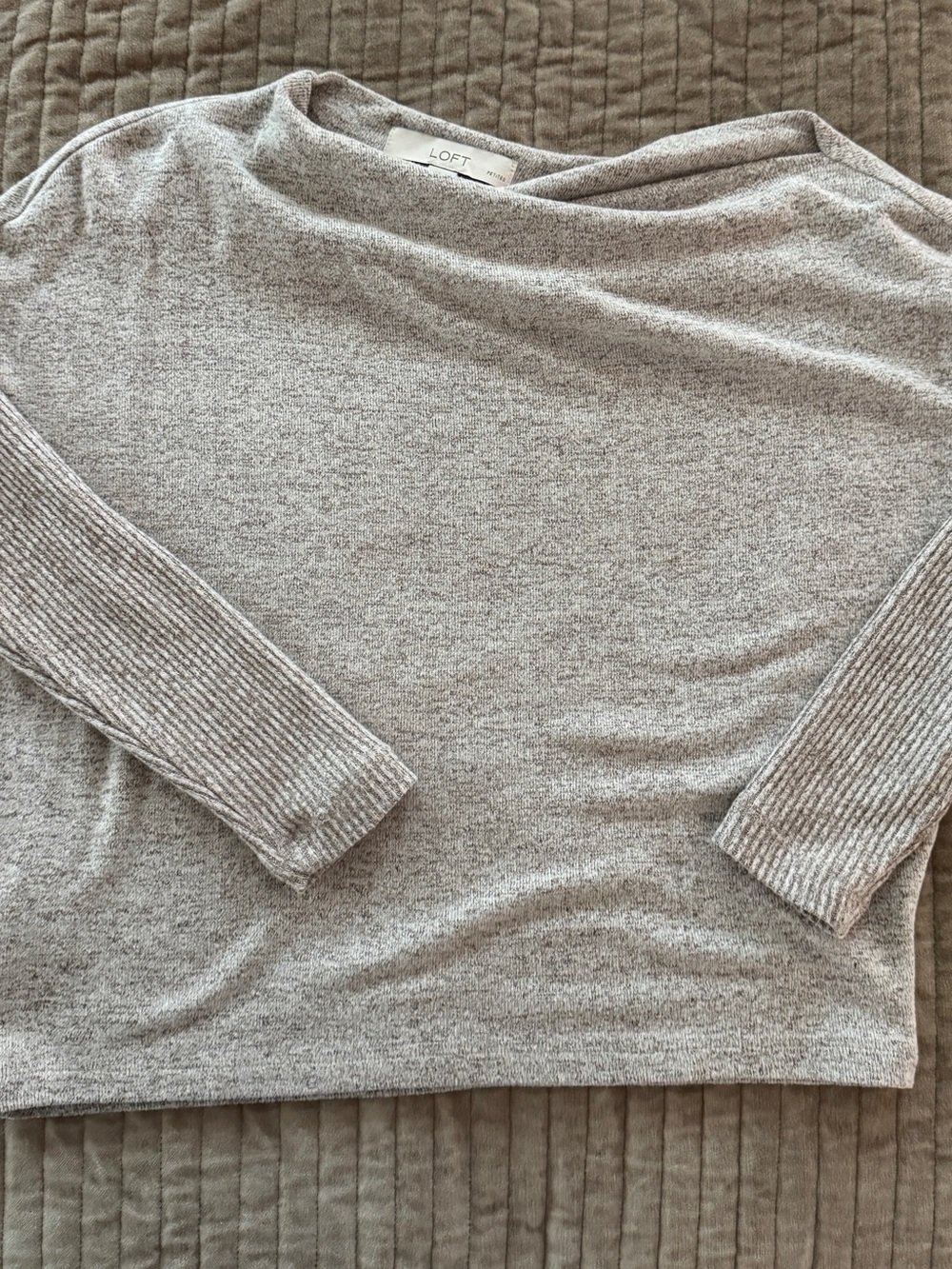 LOFT Women's Light Heather Brown Boatneck Sweater